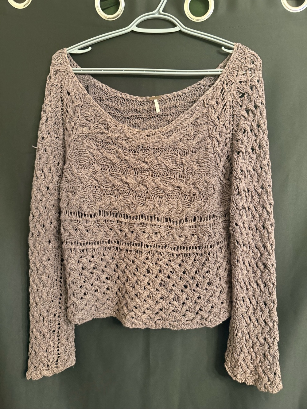 Free People Open-Weave Crochet Sweater in Grey Size L